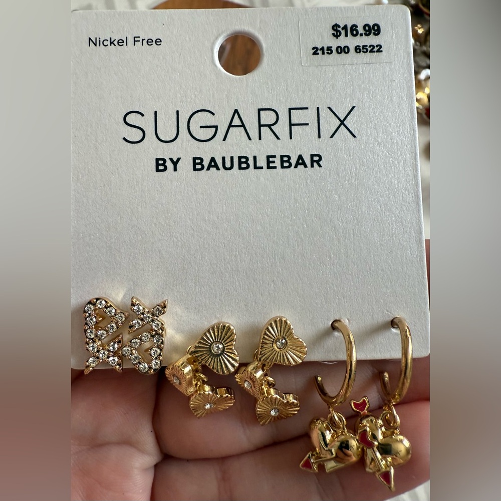 Sugarfix by Baublebar Set Gold Tone XOXO Love Heart Earrings Valentine’s Day